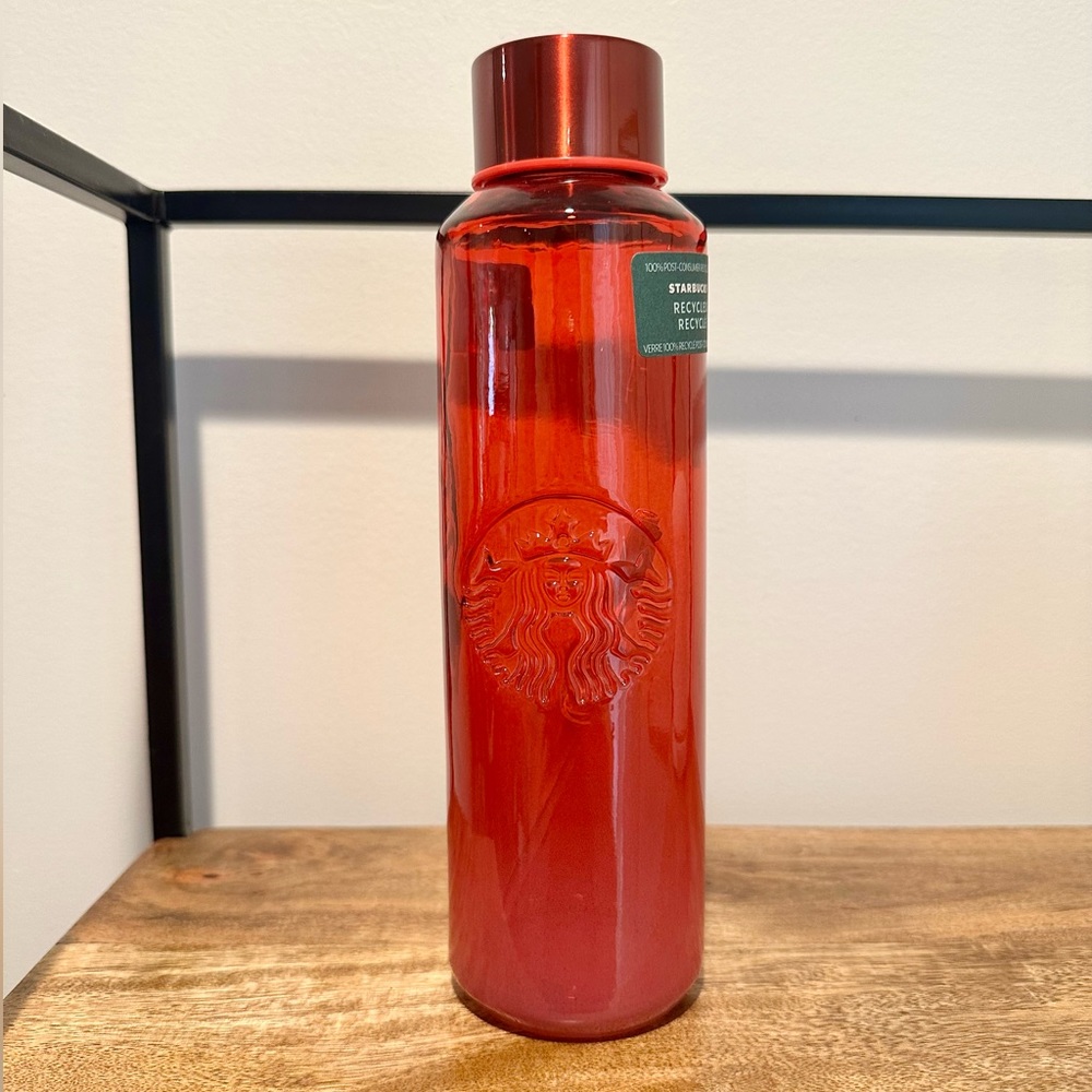 Starbucks Pink to Red Ombré Glass Water Bottle, NWT